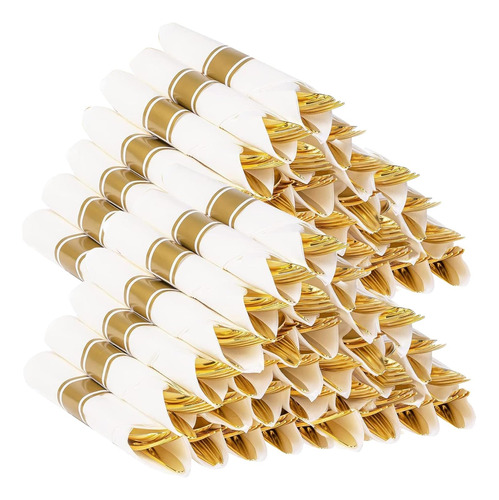 Juego De 100 Servilletas Y Cubiertos Desechables Dorados