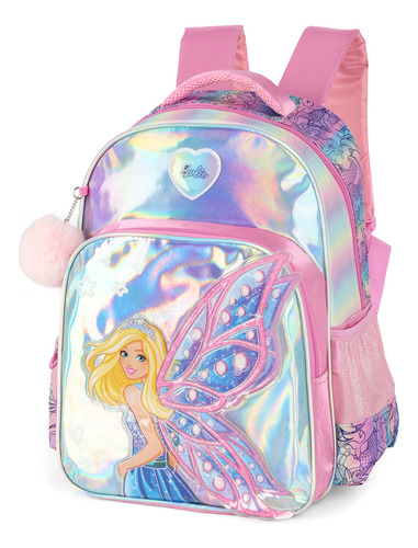 Mochila Barbie E Estojo Fada Holográfico Rosa - Luxcel