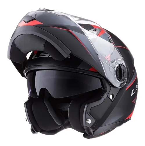 Casco Moto Abatible Ls2 Certificado Hombre Mujer Ece Color Negro