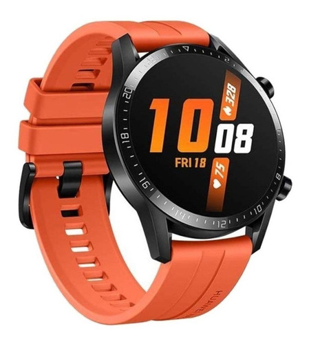Imagen 2 de 4 de Huawei Watch GT 2 Sport 1.39" caja 46mm de metal y plástico black stainless steel, malla sunset orange de fluoroelastómero LTN-B19