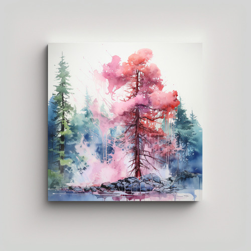 20x20cm Cuadro Redwood Tree Pink And Blue Colors Flores