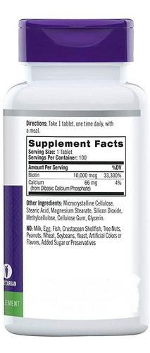 Imagen 2 de 4 de Vitamina Biotin Natrol 10,000 Mcg 100 Capsulas