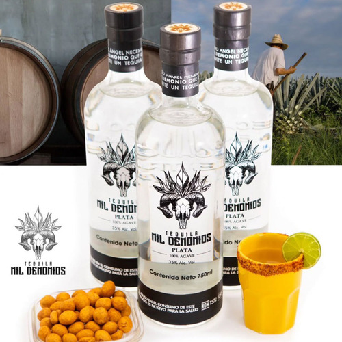 Tequila 100% Agave Azul Cristalino 750ml Mil Demonios Plata