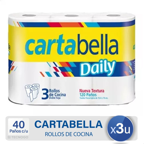 Rollo De Cocina Doble Hoja Cartabella Daily Servilletas X3