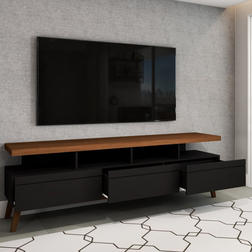 Rack Para Tv Até 70 Polegadas Street 3 Gavetas Black/freijo Panorama Móveis