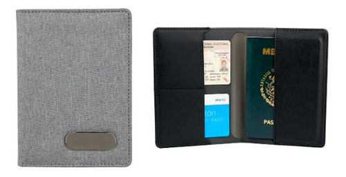 Porta Pasaporte Cartera Tarjetas Visa Gris