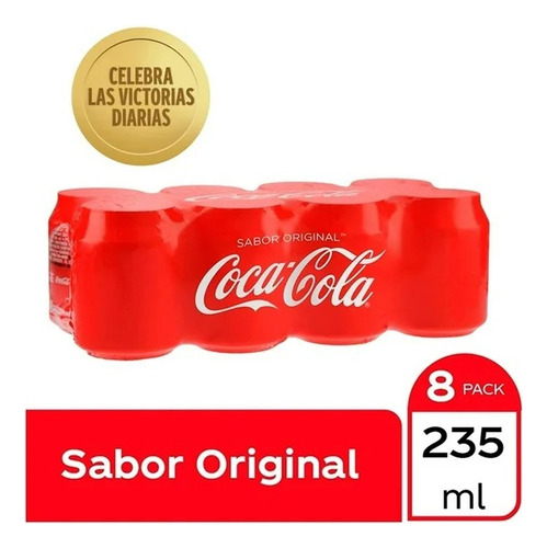 3 Pza Refresco Coca Cola Sabor Original Mini 8 Latas De 235