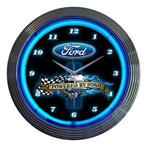 Neonética Con Reloj De Pared Ford Neon De 15 Pulgadas