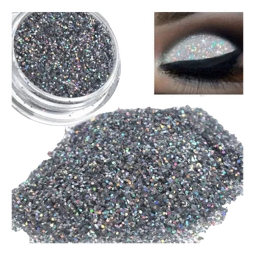 Imagen 1 de 8 de Polvo Gibre Glitter Plateado Holografico Ojos Labios Uñas