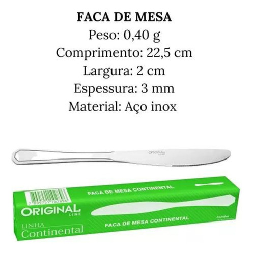 Jogo Com 24 Faca De Mesa Continental 22,1 Cm Sl0309 Original