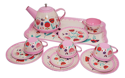 Kids Tea Set Metal Teapot Cups Dishes Afternoon Tea Playset