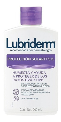  Crema protectora para cuerpo Lubriderm Corporal Crema Corporal LUBRIDERM Protección Solar UV 15 200 ml en tubo de 200mL/200g