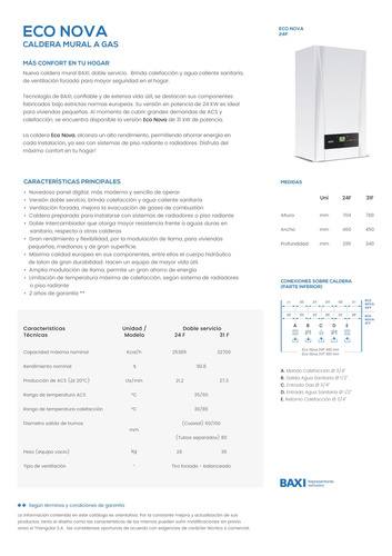 Caldera Mural A Gas Baxi Eco Nova 31 Kw Dual Tiro Forzado Blanco