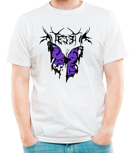 Imagen 3 de 6 de Remera Blanca Aesthetic Mariposa Violeta Hombre Mujer Niños