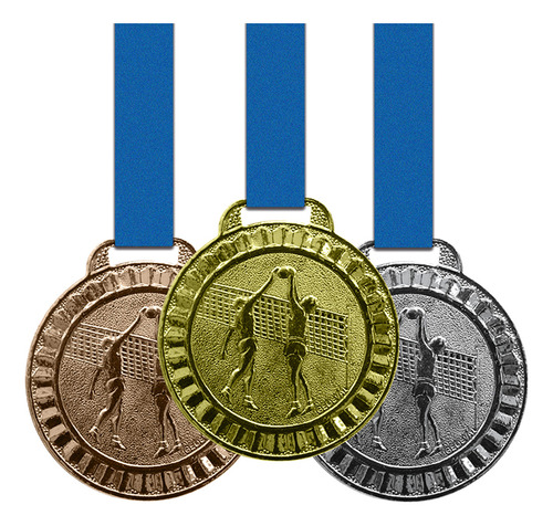 80 Medalhas Vôlei Metal 44mm Ouro Prata Bronze
