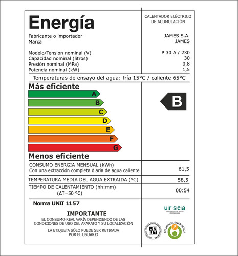 Calefón Termotanque James 30 Litros Acero Prisma Copacabana