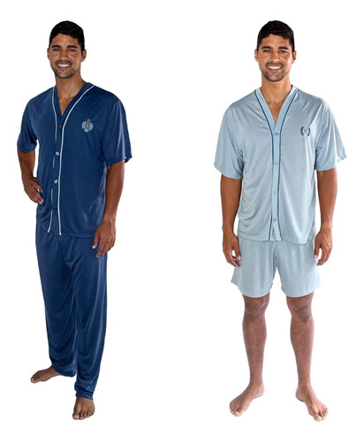 Kit 2 Pijamas Masculino Adulto Meia Estação Cirurgico Botões