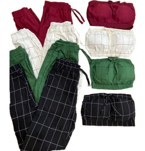 Imagem 1 de 1 de Kit 2 Conjunto Feminino Cropped Top Calça Jogger Xadrez Ben