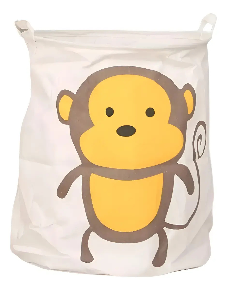 Cesto Organizador K&F Tecido Branquinho Macaco 40x50 Para Brinquedos e Roupas