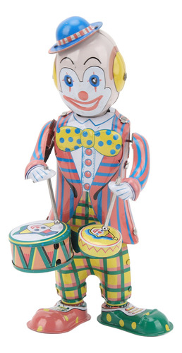 Figura Retro De Payaso Baterista Wind Up Clown, Hojalata