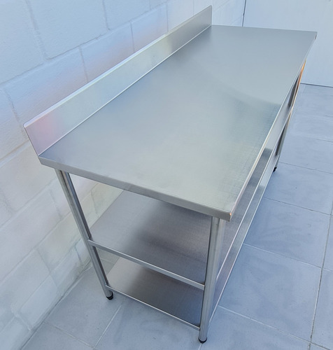 Mesa Bancada 130x40 Aço Inox 2 Prateleiras Com Espelho