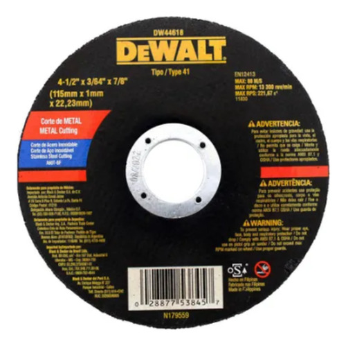 Disco Corte Metal 4.1/2'' - 1mm Dewalt X 12 Unidades