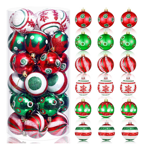 30 Adornos De Bola De Navidad De Color Rojo Y Verde, Adornos