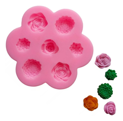 Molde Silicona Flores Mini X7 Fondant Porcelana Color Rosa