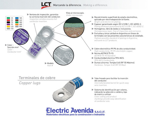 Imagen 2 de 5 de Terminal Cobre Estañado Lct Scc 4mm /2 Ojal 5/32 Pack X 100u