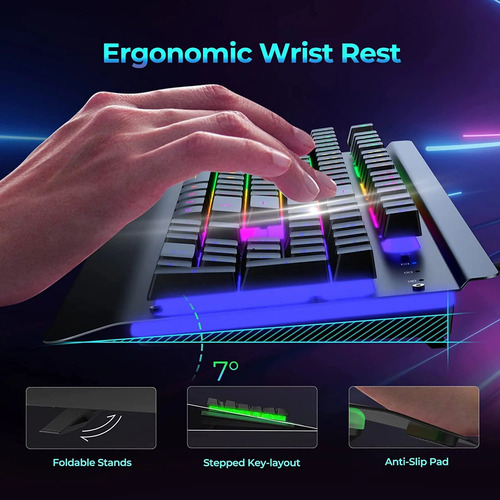 Teclado Gamer Inalambrico Recargable Led Rgb Nuevo Negro Inglés Internacional (Usado)