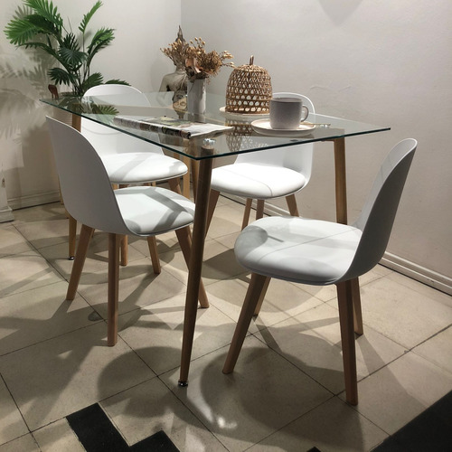 Juego Comedor Mesa Lina De 120cm + 4 Sillas Oslo Tulip Blanco Liso