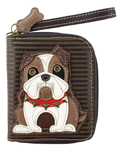 Billetera De Hombre Chala Cuerina Diseño Bulldog Marron