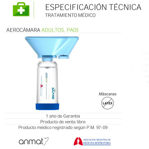 Imagen 4 de 7 de Aerocamara Con Mascara Adultos Silfab Bivalvular Pa05