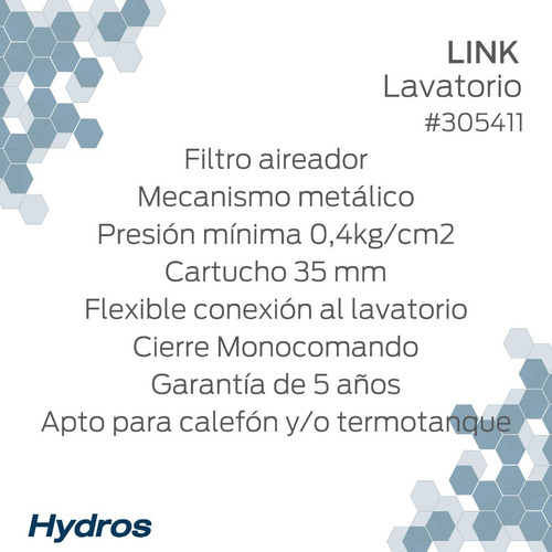 Grifería Hydros Bacha Monocomando Link Cromo + Flexible