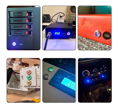 Imagen 6 de 9 de Boton Pulsador De Metal Momentáneo Led Con Logo - 16mm Azul