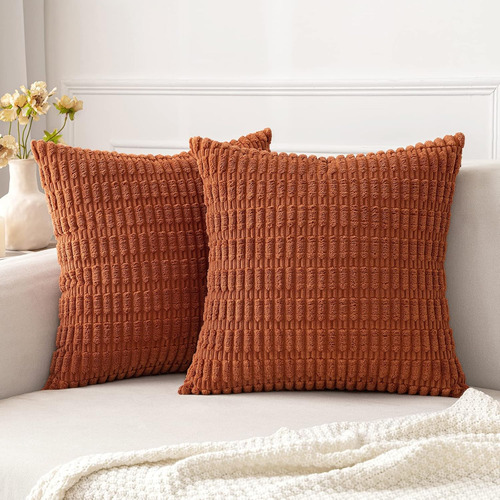 2 Fundas De Almohada Decorativas De Pana De 18 X 18 Pulgadas