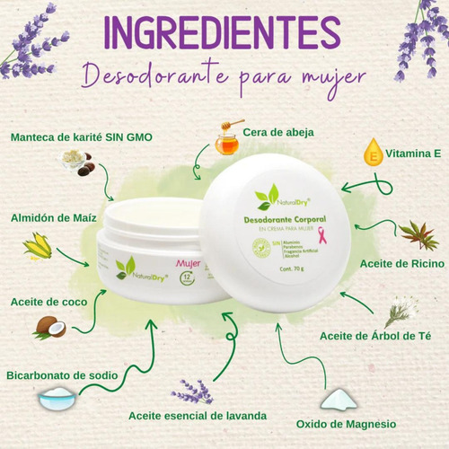 3 Pack Desodorante Naturaldry 70g Natural Hidrata Lavanda