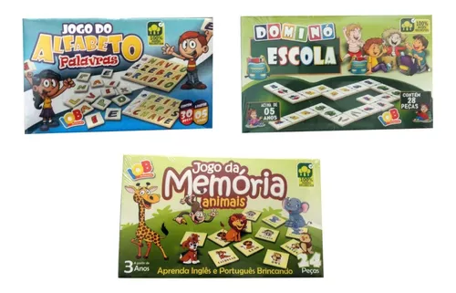 Kit Com 10 Jogos Educativos (jogo Memória, Alfabeto, Dominó)