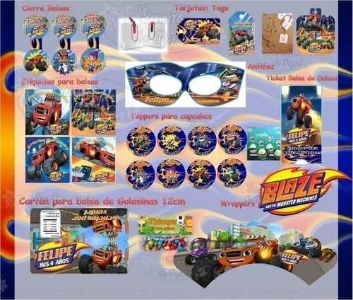 Kit Imprimible Blaze And The Monster Machine Candy Editable