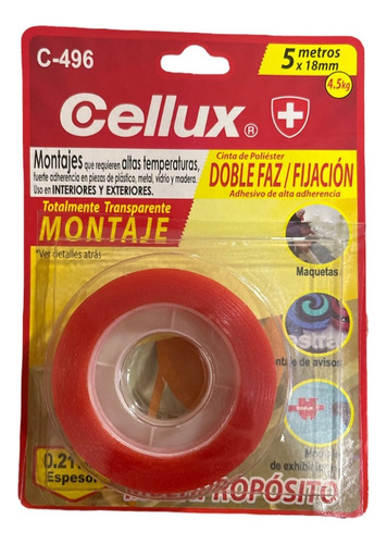 Cinta Adhesiva Doble Faz Transparente Cellux 