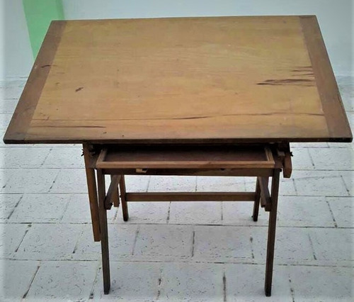 Antiguo Tablero Madera Dibujo Técnico Planos Arquitecto Mesa (Usado)
