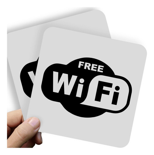 Adesivo Kit C/2 - 20x14cm - Free Wi-fi Logo Placa Sign Placa