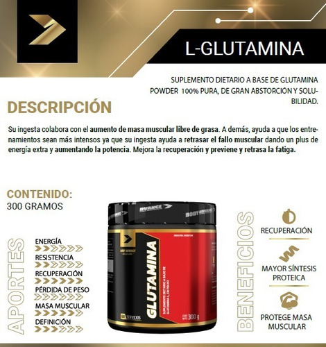 Imagen 4 de 4 de L - Glutamina 200 Gr. Body Advance. Recuperación Muscular