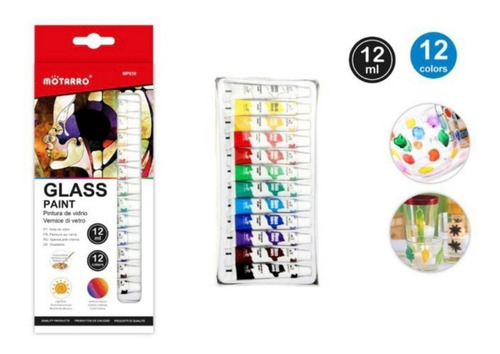 Pinturas Vidrios Cristal Profesional Escolar 12 Colores 12ml