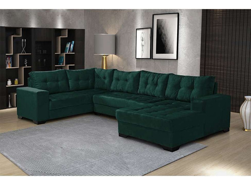 Sofá De Canto 6 Lugares Bia Com Chaise Direito Suede Verde