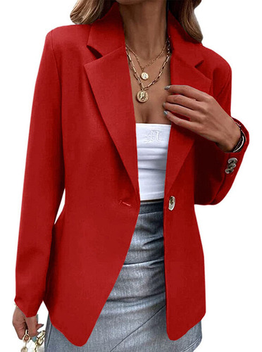 Blazer Casual De Manga Larga Con Un Solo Botón De Color Liso