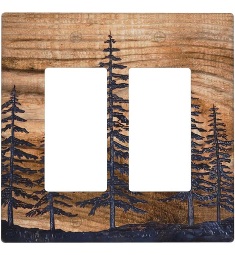 Rustic Pine Tree Wood Grain Light Switch Cover 2 Gang Double