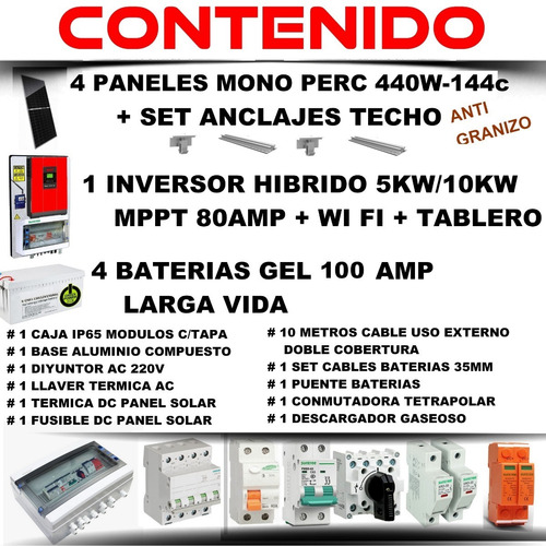 Imagen 2 de 10 de Must Kit Solar Completo Hibrido 9900w/dia Inverter 5kw Mh9-5