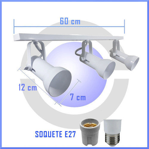 Imagem 7 de 7 de Kit 3 Spot Trilho Aluminio E27 P/ Led 60 Cm Soft