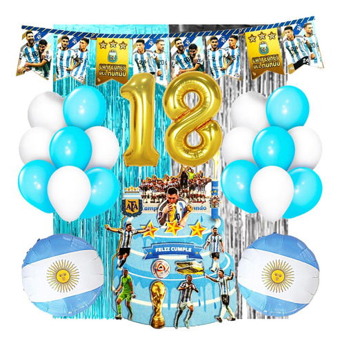 Combo Cumple Argentina Completo Globos Adorno Torta Messi